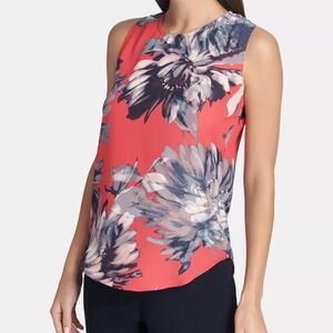 DKNY Floral Sleeveless Top - Red and Gray